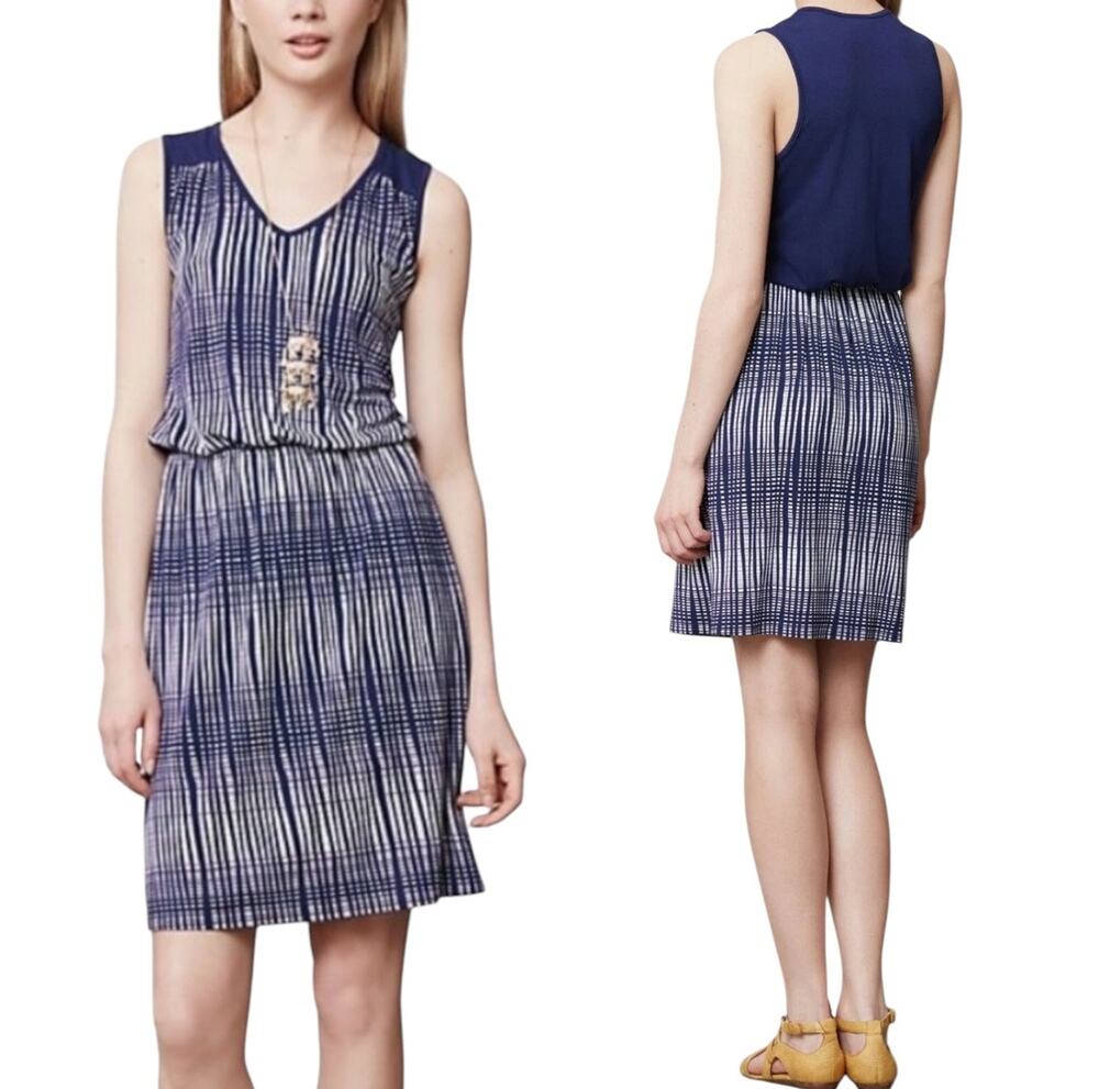 Anthropologie Deletta Janie Jersey Dress Blue Motif White Women’s Medium